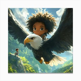 An Anime Inspired Children S Character Named Ethan The Bald Eagle, Who Travels To Protect Animals , His Sidekick Is A Little Black Boy With Curly Mohawk Hair, Savanah Flying Over The Toile