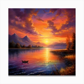 Sunset Over Lake Canvas Print