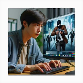 Young Man Playing Video Game Canvas Print