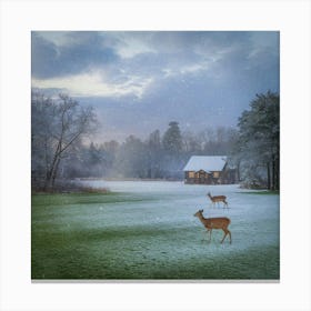 Deer In The Snow 17 Canvas Print