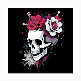 Skull With Roses 1 Canvas Print