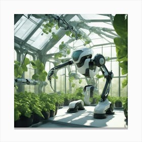 Robot In Greenhouse Canvas Print