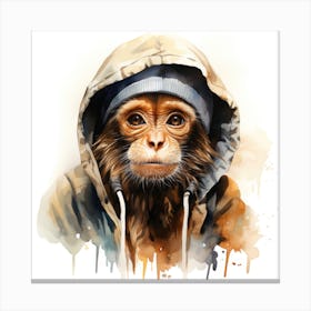 Watercolour Cartoon Spider Monkey In A Hoodie Canvas Print