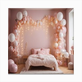 Pink Bedroom With Balloons Canvas Print