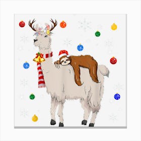 Santa Sloth Riding Llama Reindeer Christmas Love Santa Canvas Print