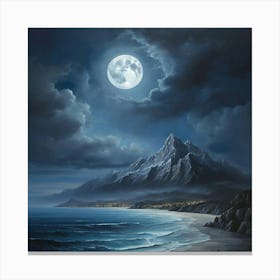 Full Moon Over The Ocean 1 Canvas Print