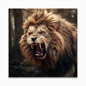 Lion Roaring In The Forest Canvas Print