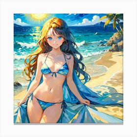 Anime Girl On The Beachfffe Canvas Print