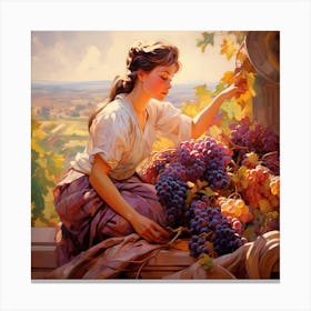 Woman Picking Grapes Canvas Print