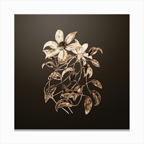 Gold Botanical Violet Clematis Flower on Chocolate Brown n.3500 Canvas Print