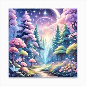 A Fantasy Forest With Twinkling Stars In Pastel Tone Square Composition 452 Canvas Print