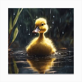 Yellow Duckling in the Rain Canvas Print