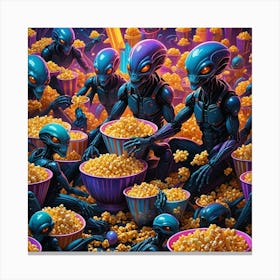 Aliens At A Popcorn Party Canvas Print