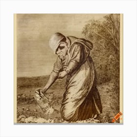 Old Holy Card Of A Man Harvesting Bread From Soil Without Fatigue Canvas Print
