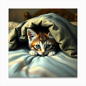 Kitten Peeking Out From Under The Blanket Canvas Print