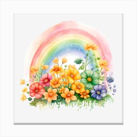 Rainbow With Flowers Canvas Print