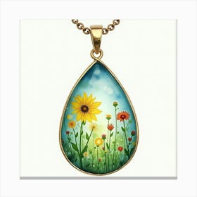 Topaz Pendant, Watercolor, Vibrant Spring Meadow 1 Canvas Print