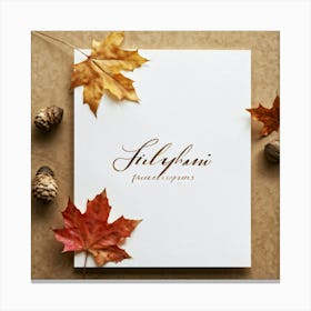 Autumn Themed Greeting Card Featuring Ornate Calligraphy Intertwining Richly Hued Maple Leaves And (2) Canvas Print