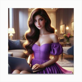 Sexy Girl In Purple Dress Canvas Print