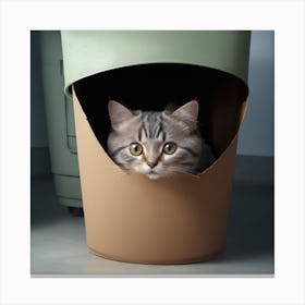 Cat, cute, hide and seek, hiding in the trash can, showing its head Canvas Print