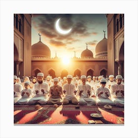 Muslims Praying In Mosque Ramadan Canvas Print