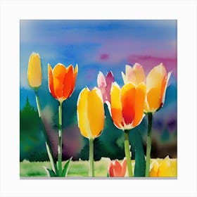 Watercolor Tulips Canvas Print