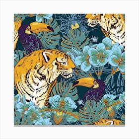 Tropical Floral With Tiger Canvas Print