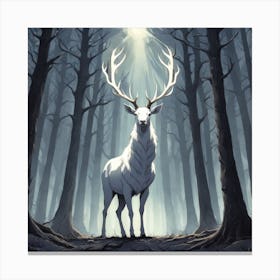 A White Stag In A Fog Forest In Minimalist Style Square Composition 34 Canvas Print