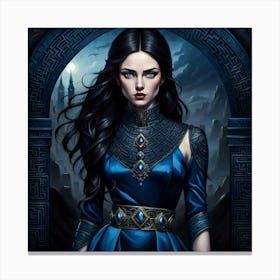 Young Woman In A Blue Dress Canvas Print