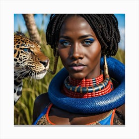 African Woman With A Leopard Canvas Print