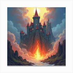 Titan Crushing Enchanted Fortress, Watercolor, Explosive Colors 1 Canvas Print