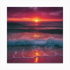 Sunset Over Tropical Beach Waves Canvas Print