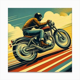 A Guy Riding A Motorcycle Fast Around A Curve Retro Art Stlye 4 Canvas Print