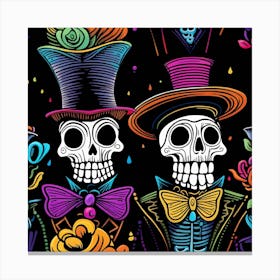 Day Of The Dead Skulls LBGTQ love whimsical minimalistic line art 1 Canvas Print