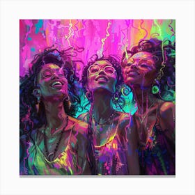 Three Girls In Neon Canvas Print