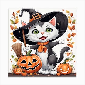 Cute Cat Halloween Pumpkin (1) Canvas Print