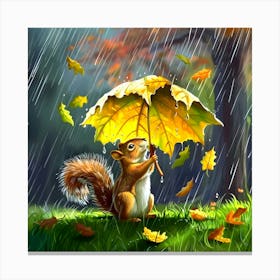 Squirrel With A Leafy Umbrella Canvas Print