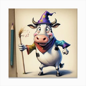 Cartoon Cow With A Broom Canvas Print