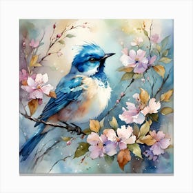 Blue Bird In Blossom 1 Canvas Print