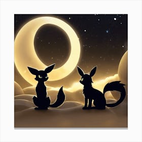 Two Eevees At The Moon Canvas Print