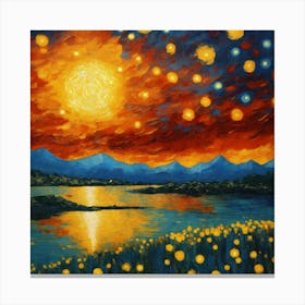 Sunset On The River Van Gogh Style Painting Canvas Print