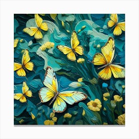 Yellow Butterflies On A Blue Background Canvas Print