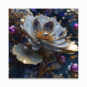 Beautiful Flowers In Blue And Gold Canvas Print