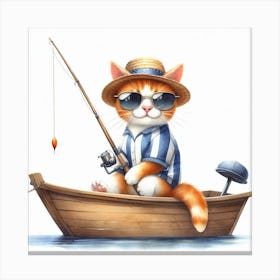 Cat Fishing In A Boat Canvas Print