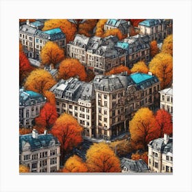 Autumn City Landscape Ultra Hd Realistic Bright Colors Highly Detailed Drawing In Uhd Format Pen Canvas Print