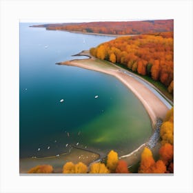 Aerial View Of A Lake In Autumn Canvas Print