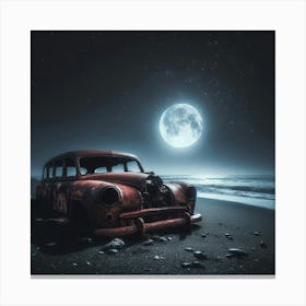 Abandoned Car On The Beach Canvas Print