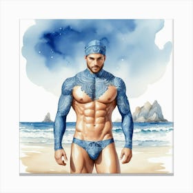 Man In Blue Swimsuit Canvas Print