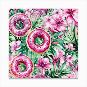 Donuts On A Tropical Background Art Canvas Print