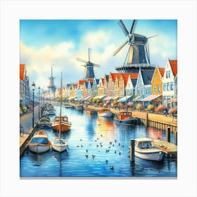 Windmills On The Canal 11 Canvas Print